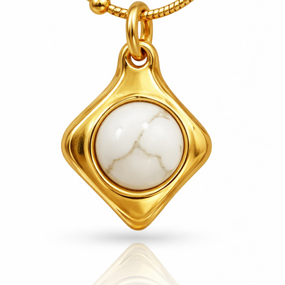 Gold White Agate Pendant Necklace