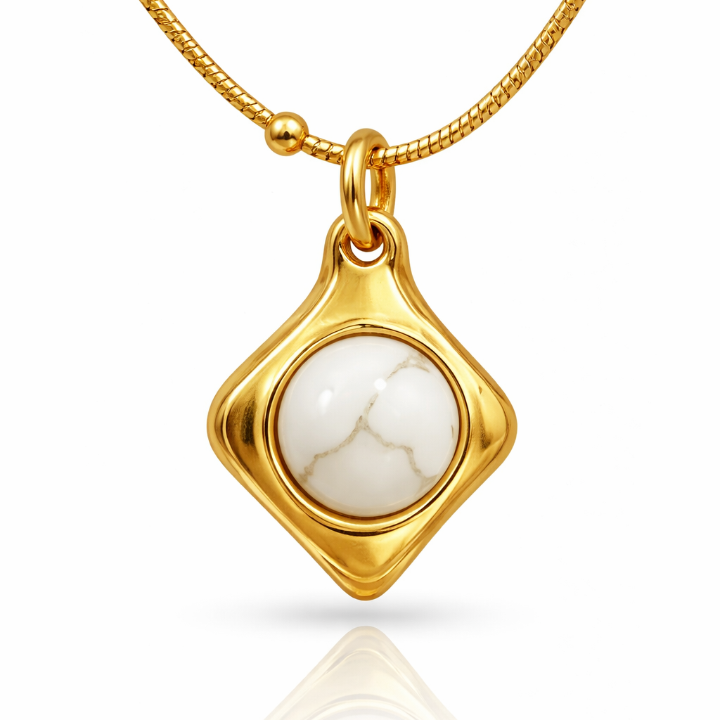 Gold White Agate Pendant Necklace