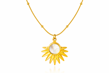 Gold Sun Mother of Pearl Pendant Necklace