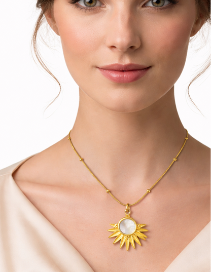 Gold Sun Mother of Pearl Pendant Necklace
