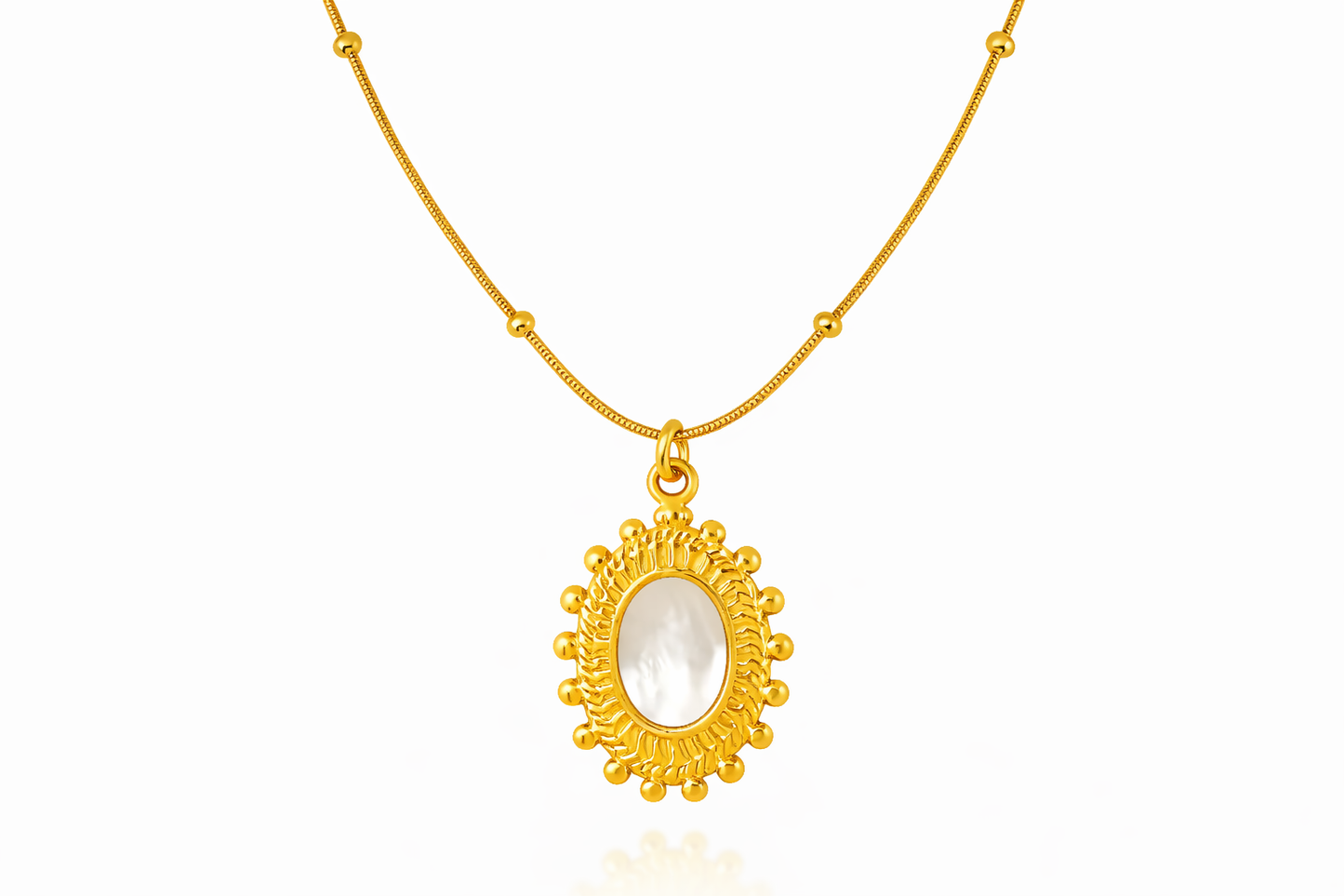 Iridescent Oval Mother of Pearl Gold Necklace