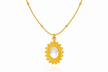 Iridescent Oval Mother of Pearl Gold Necklace