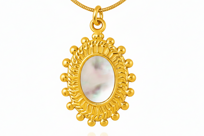 Iridescent Oval Mother of Pearl Gold Necklace