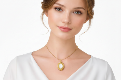 Iridescent Oval Mother of Pearl Gold Necklace