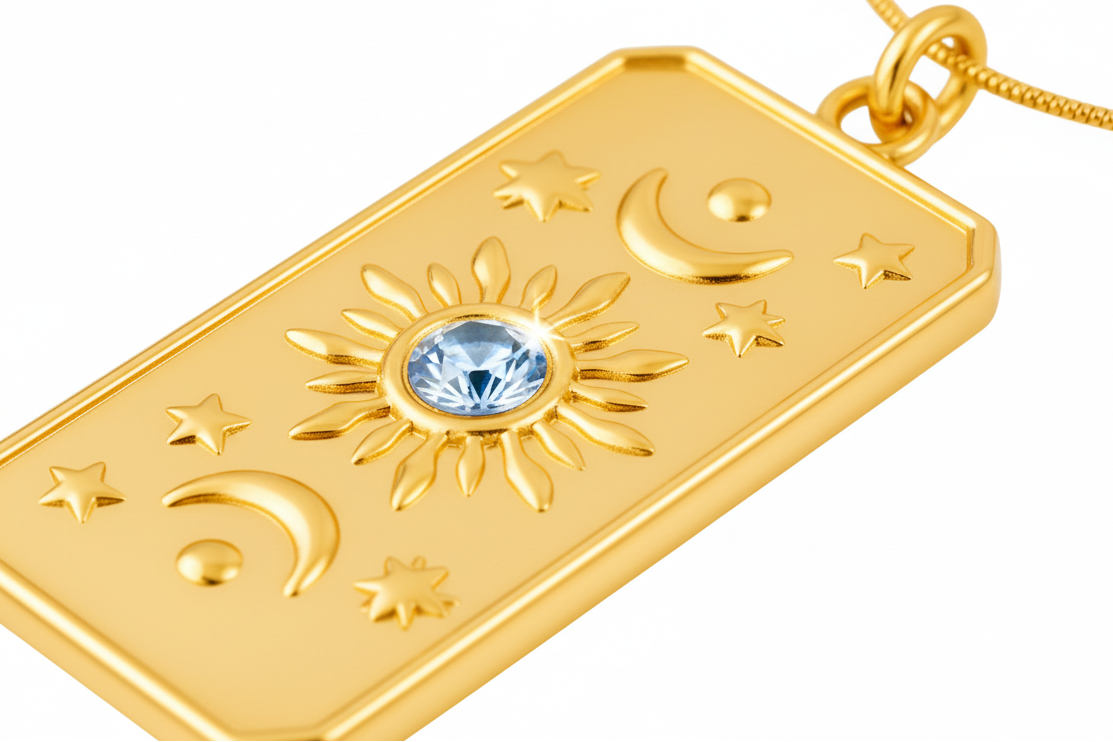 Celestial Blue Zirconia Sun Gold Necklace