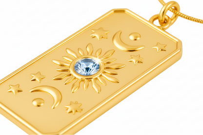 Celestial Blue Zirconia Sun Gold Necklace