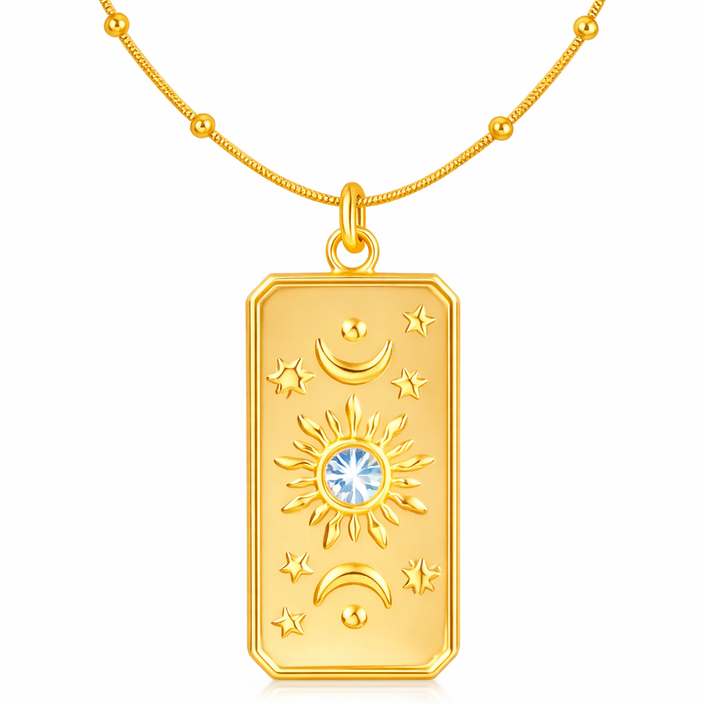 Celestial Blue Zirconia Sun Gold Necklace