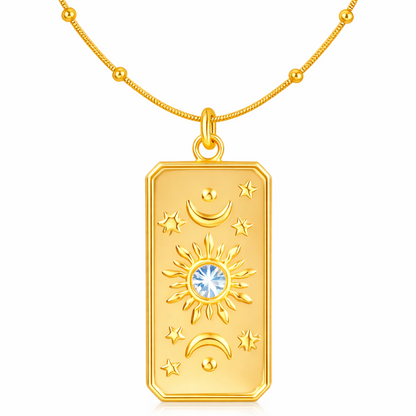 Celestial Blue Zirconia Sun Gold Necklace