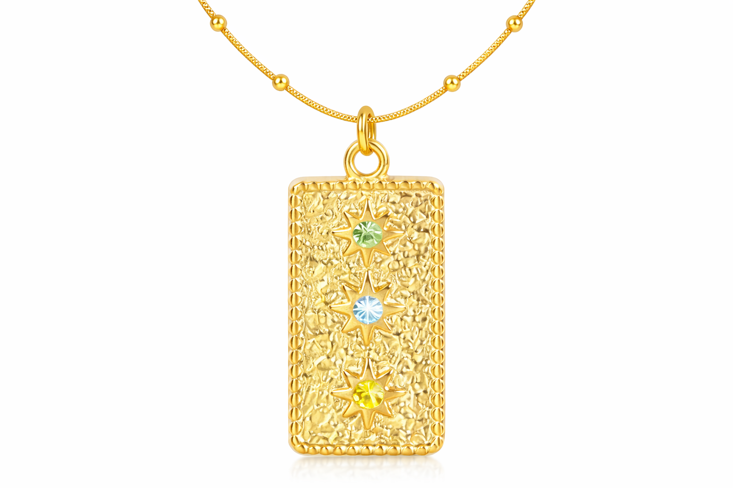 Textured Gold Trio Gem Necklace