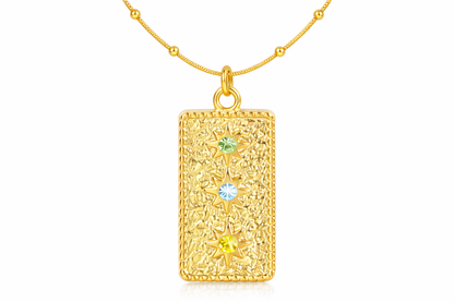 Textured Gold Trio Gem Necklace
