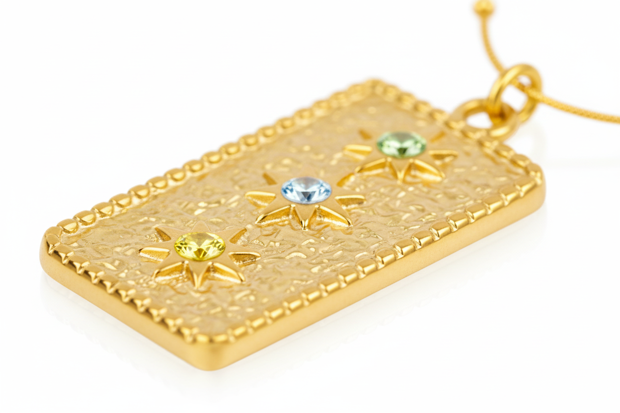 Textured Gold Trio Gem Necklace