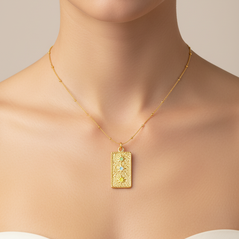 Textured Gold Trio Gem Necklace