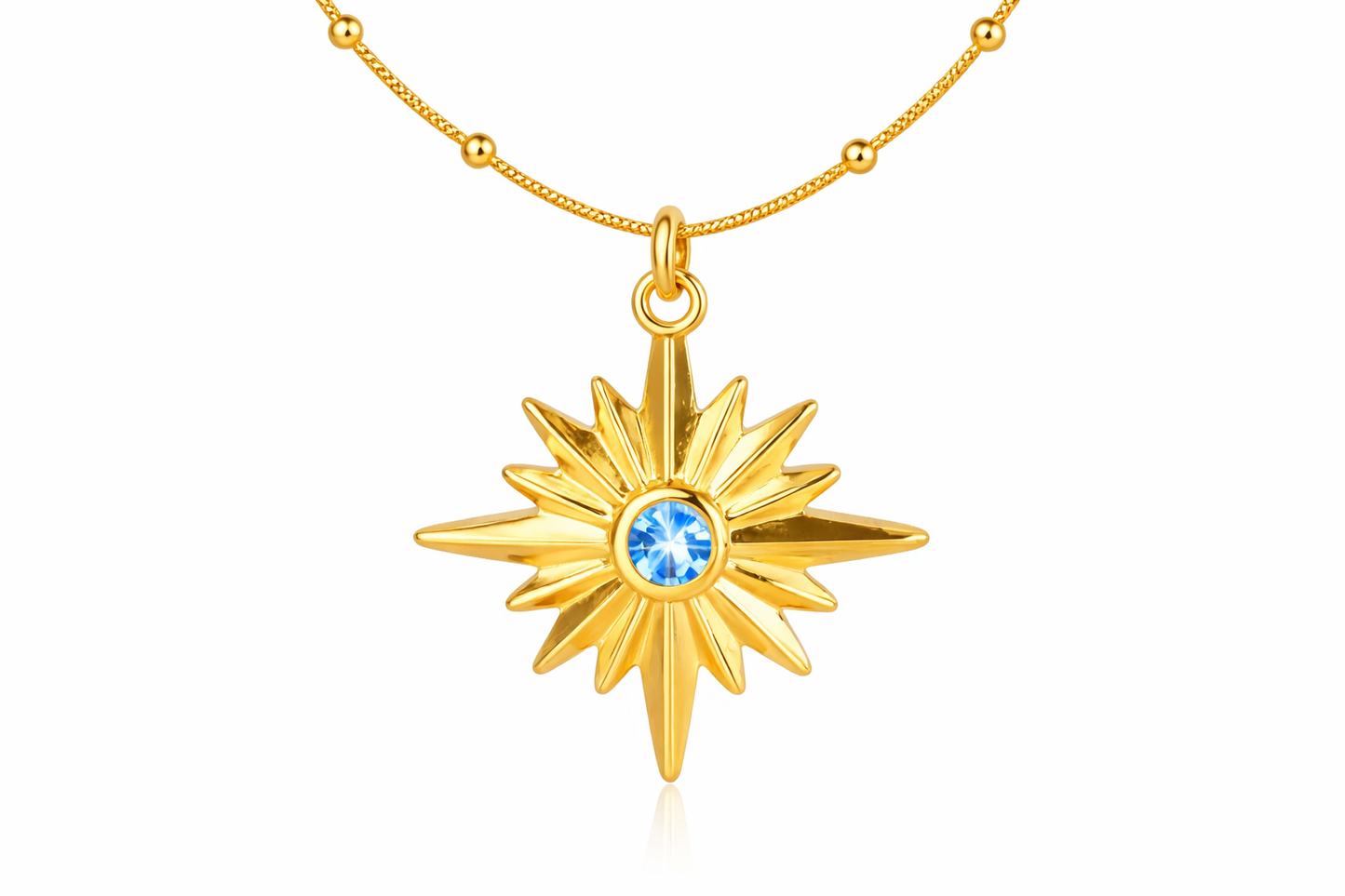 Celestial Starburst Blue Stone Gold Necklace