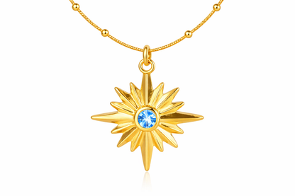 Celestial Starburst Blue Stone Gold Necklace