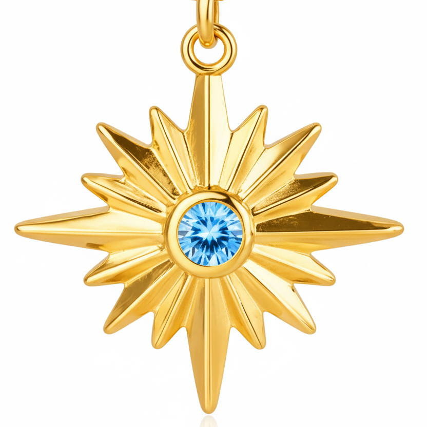 Celestial Starburst Blue Stone Gold Necklace