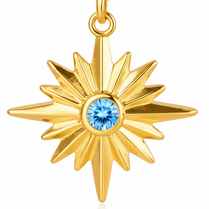 Celestial Starburst Blue Stone Gold Necklace