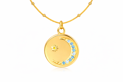 Celestial Moon & Blue Crystal Necklace