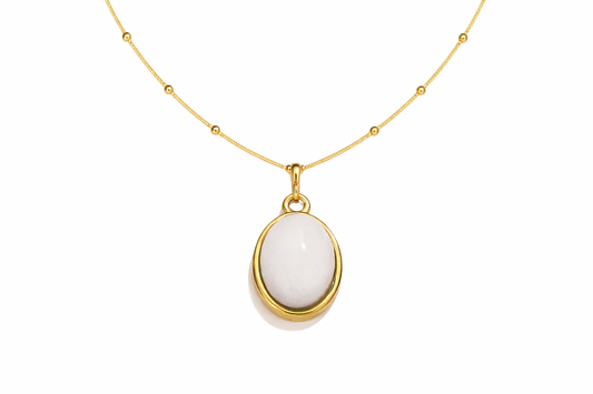 White Quartz Oval Pendant Necklace