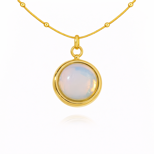 Gold Opalite Round Pendant Necklace