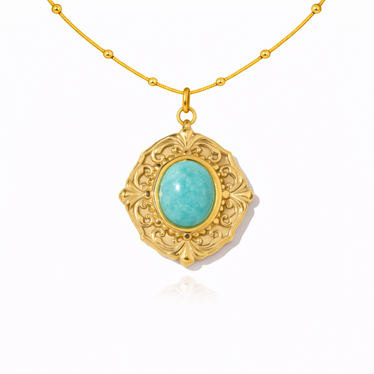 Gold Turquoise Medallion Necklace