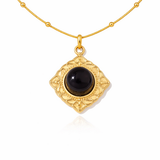 Gold Obsidian Medallion Necklace