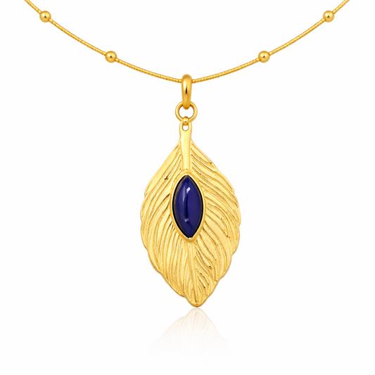 Gold Lapis Lazuli Feather Necklace