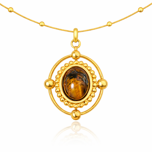 Ornate Tiger’s Eye Medallion Necklace