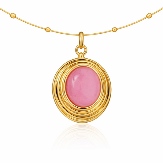 Rose Quartz Ripple Medallion Necklace