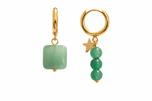 Gold Asymmetrical Aquamarine Earrings