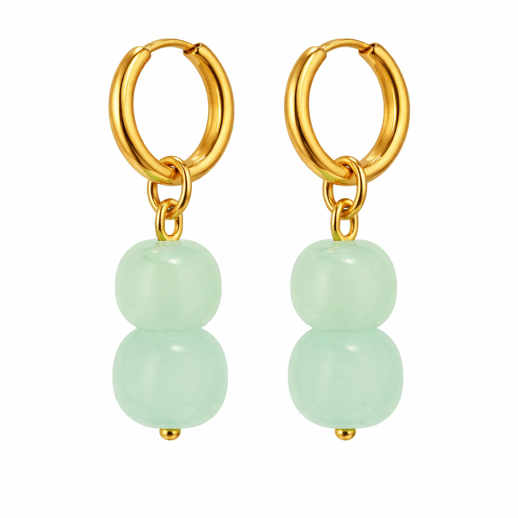 Jade Crystal Double Bead Drop Huggie Earrings