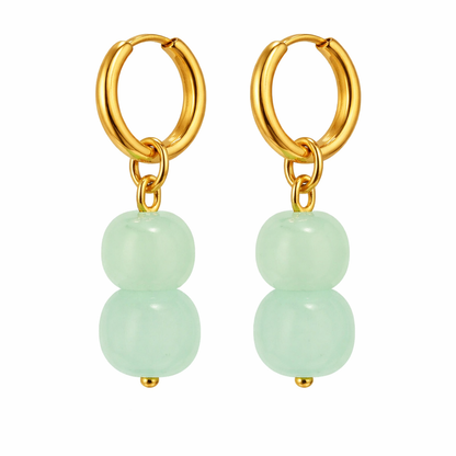 Jade Crystal Double Bead Drop Huggie Earrings