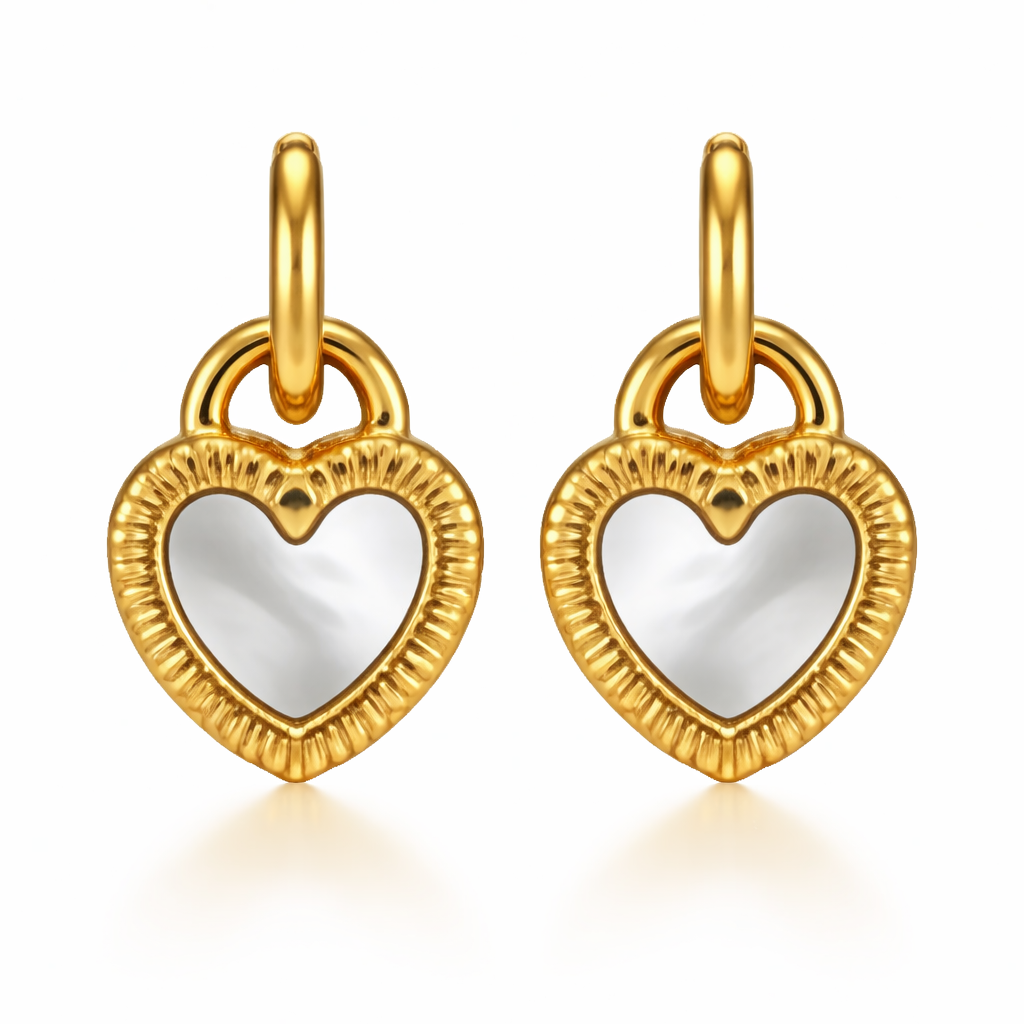 Natural Reversible Shell Heart Huggie Earrings