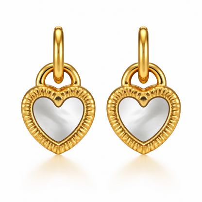 Natural Reversible Shell Heart Huggie Earrings