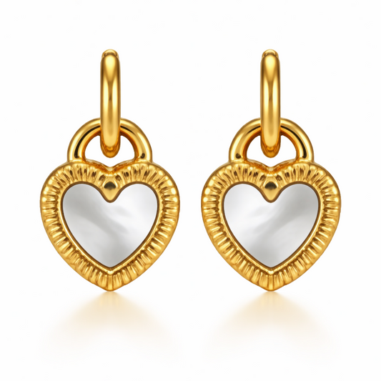 Natural Reversible Shell Heart Huggie Earrings