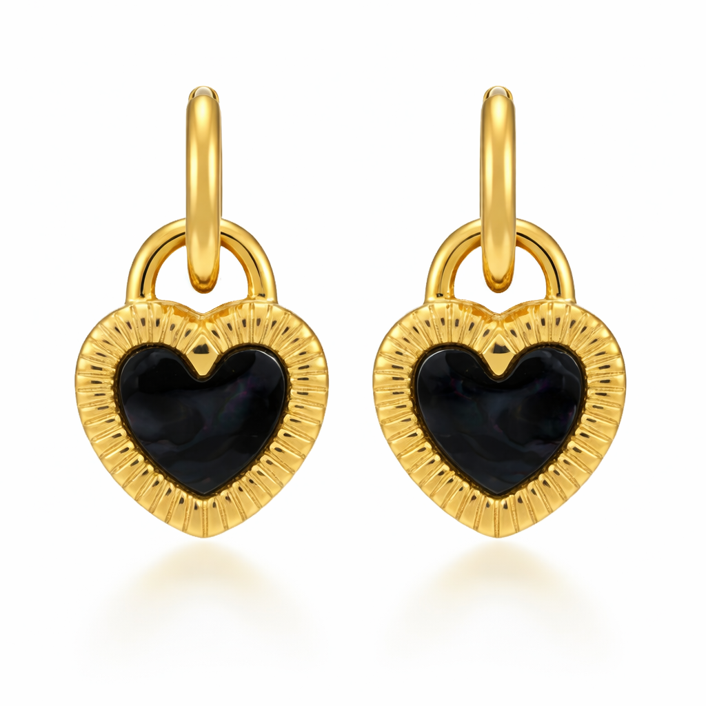 Natural Reversible Shell Heart Huggie Earrings