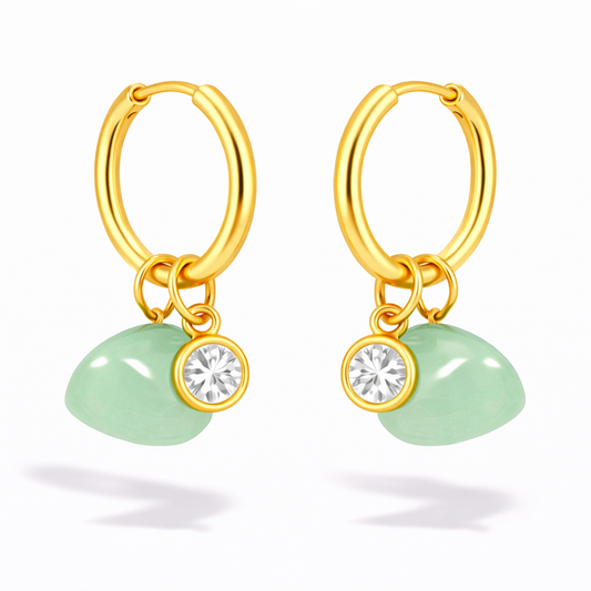 Gold Natural Jade Crystal Huggie Earrings
