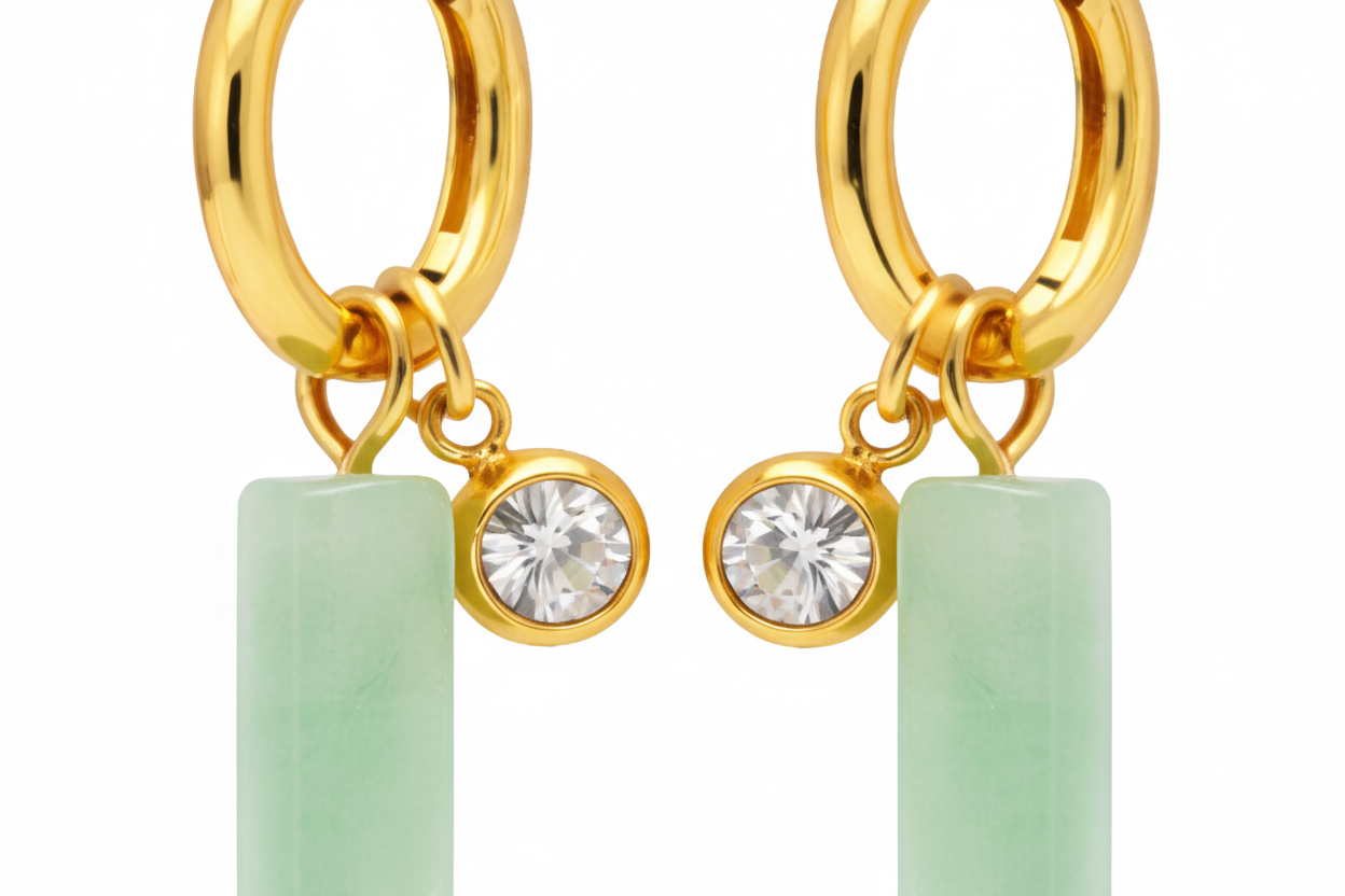 Aquamarine Stone Hoop Earrings