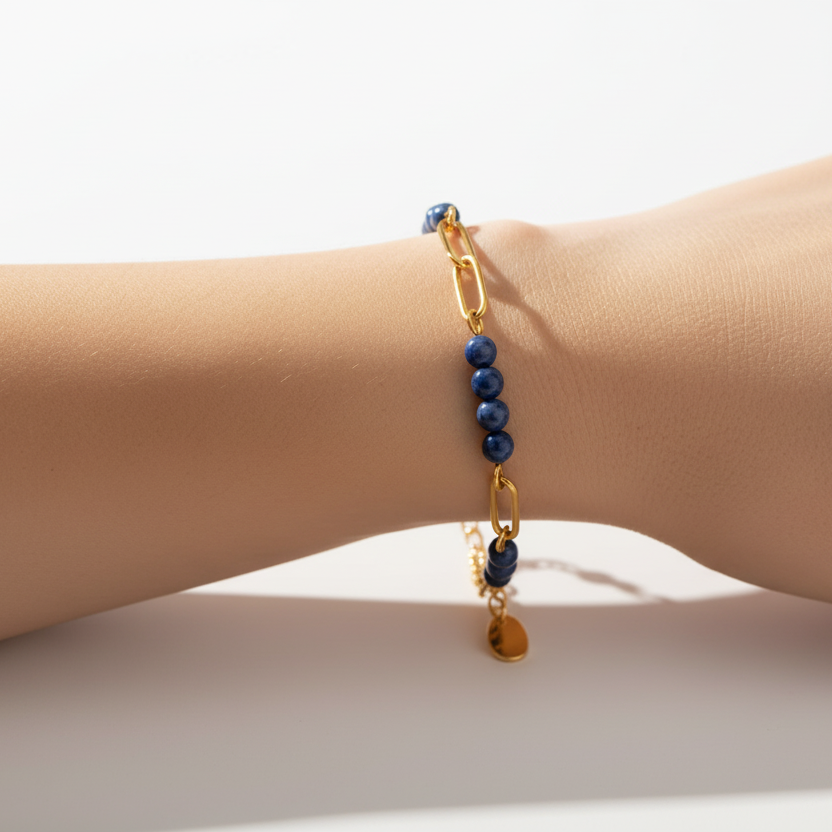Gold Sodalite Chain Bracelet