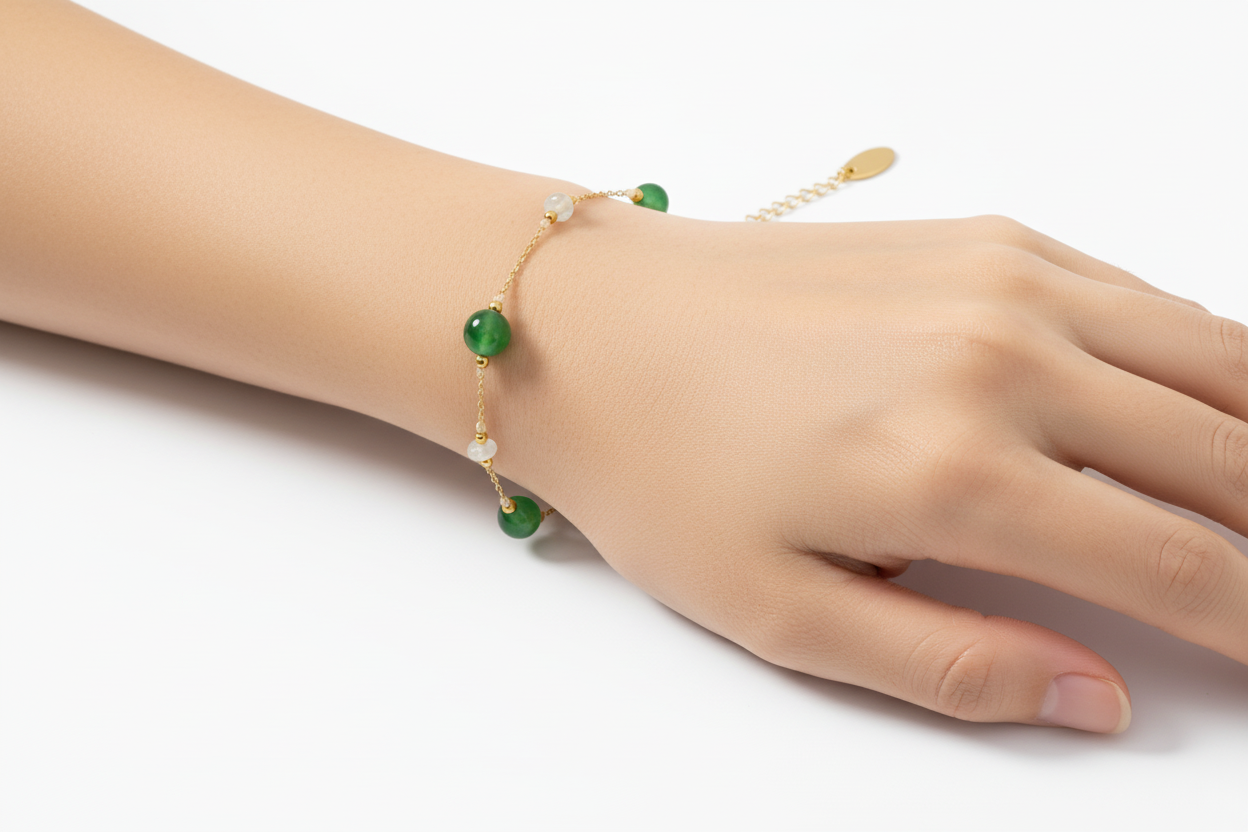 Aventurine Stone Bead Chain Bracelet
