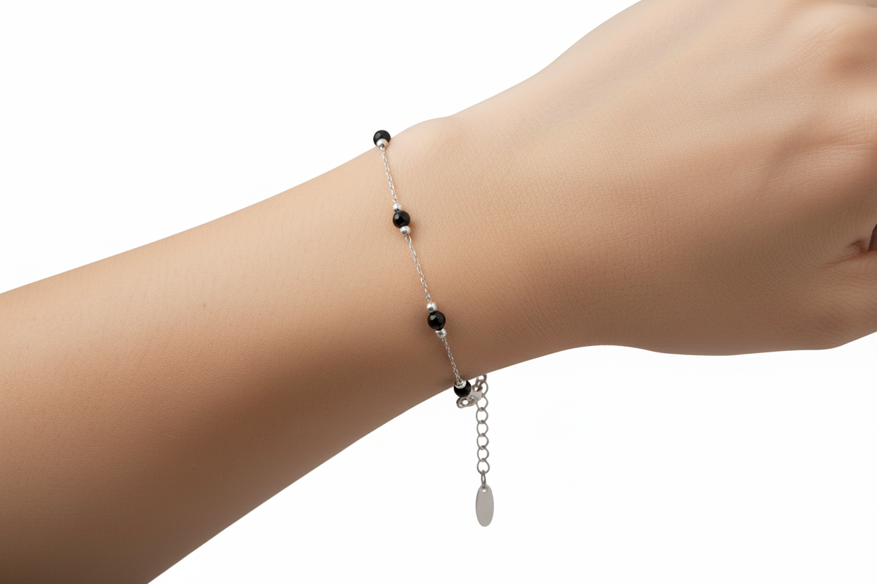 Black Obsidian Bead Chain Bracelet