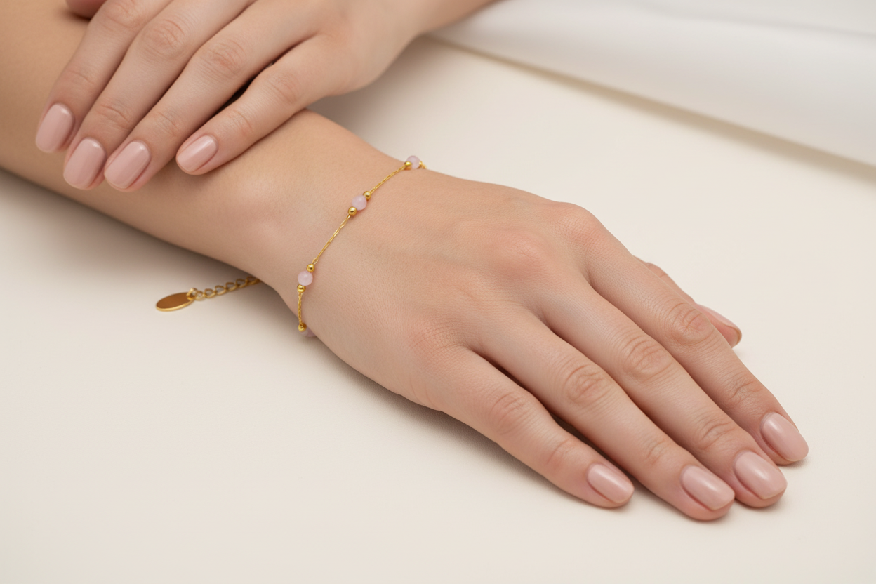 Rose Quartz Bead Chain Bracelet