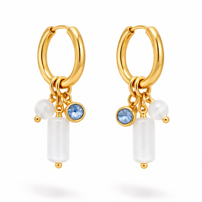 Gold Milky Quartz Crystal Hoop Earrings