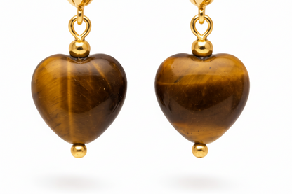 Gold Heart Hoop Earrings Tiger’s Eye