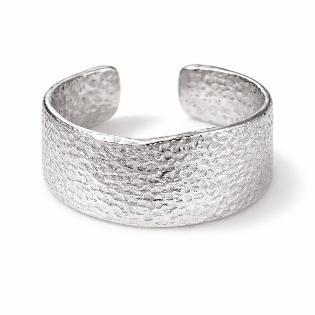 Silver Molten Texture Wide Band Ring