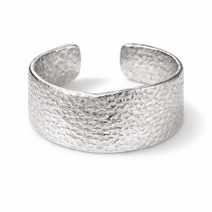 Silver Molten Texture Wide Band Ring