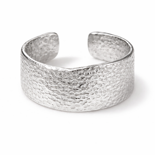 Silver Molten Texture Wide Band Ring