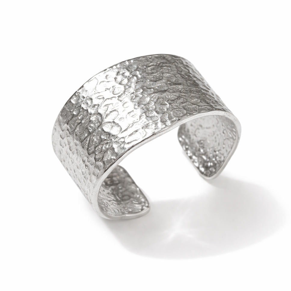 Silver Molten Texture Wide Band Ring