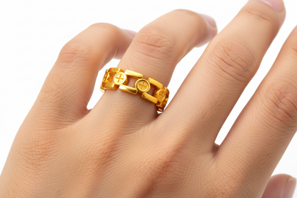 Gold Geometric Pattern Ring