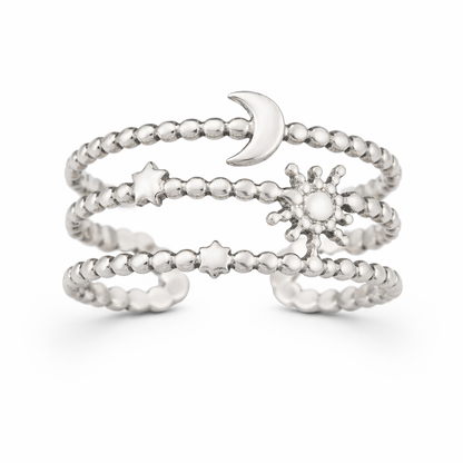 Silver Celestial Star & Moon  Ring