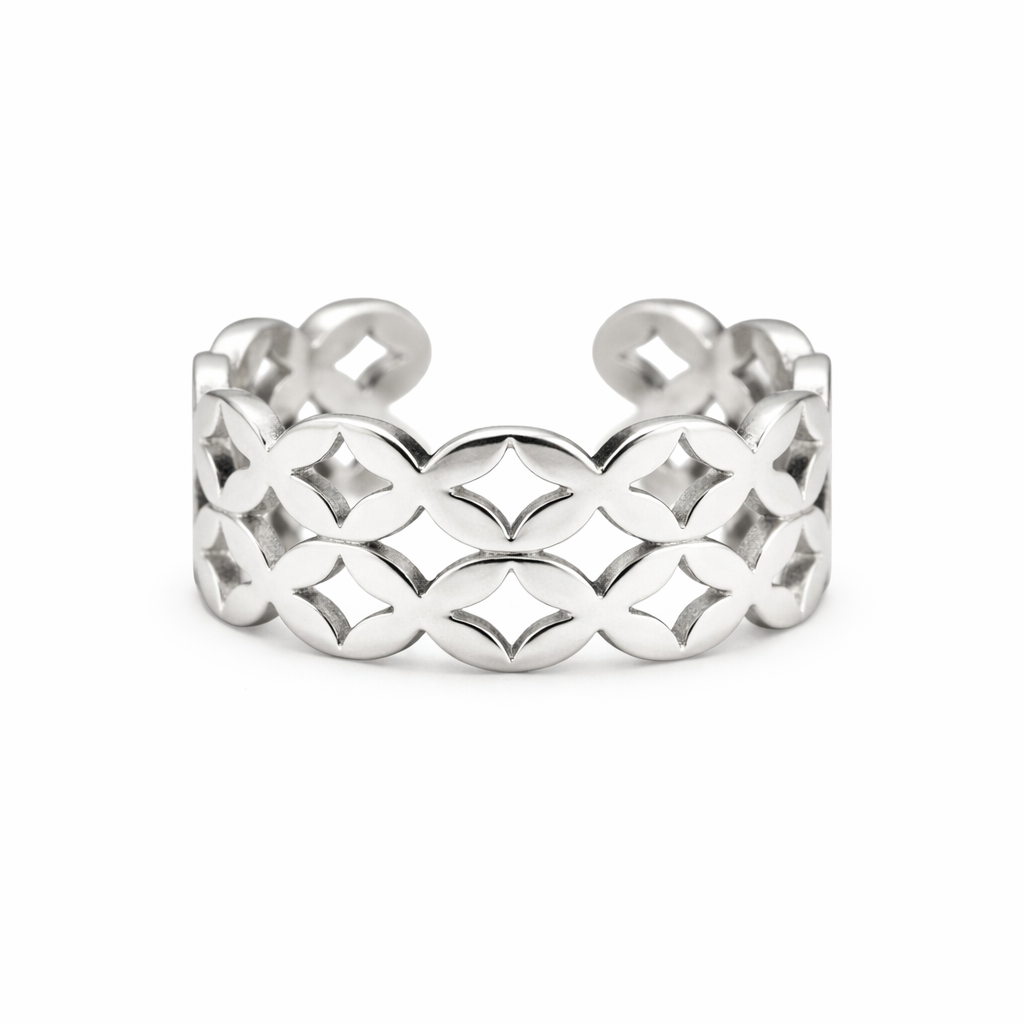 Silver Geometric Cutout Ring